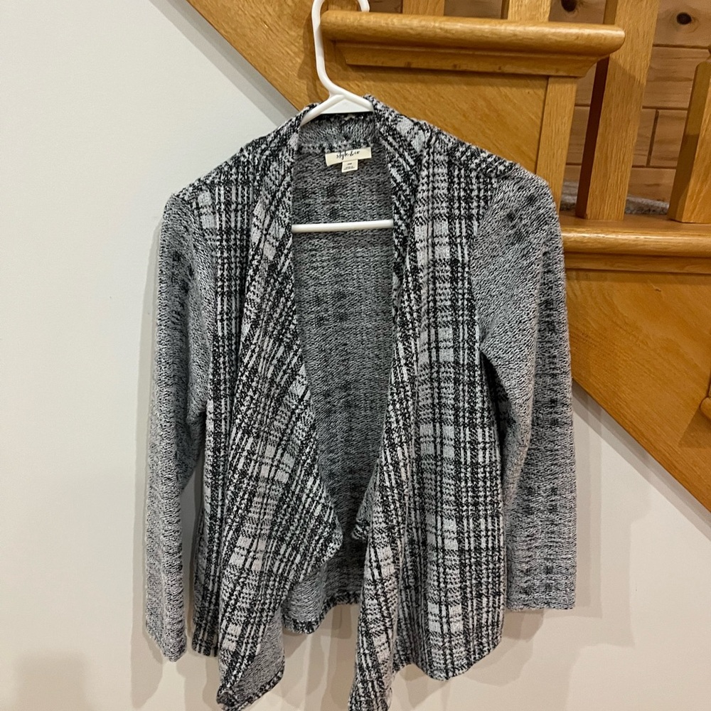 Style & Co. Black and Gray Plaid Open-Front Women's Cardigan